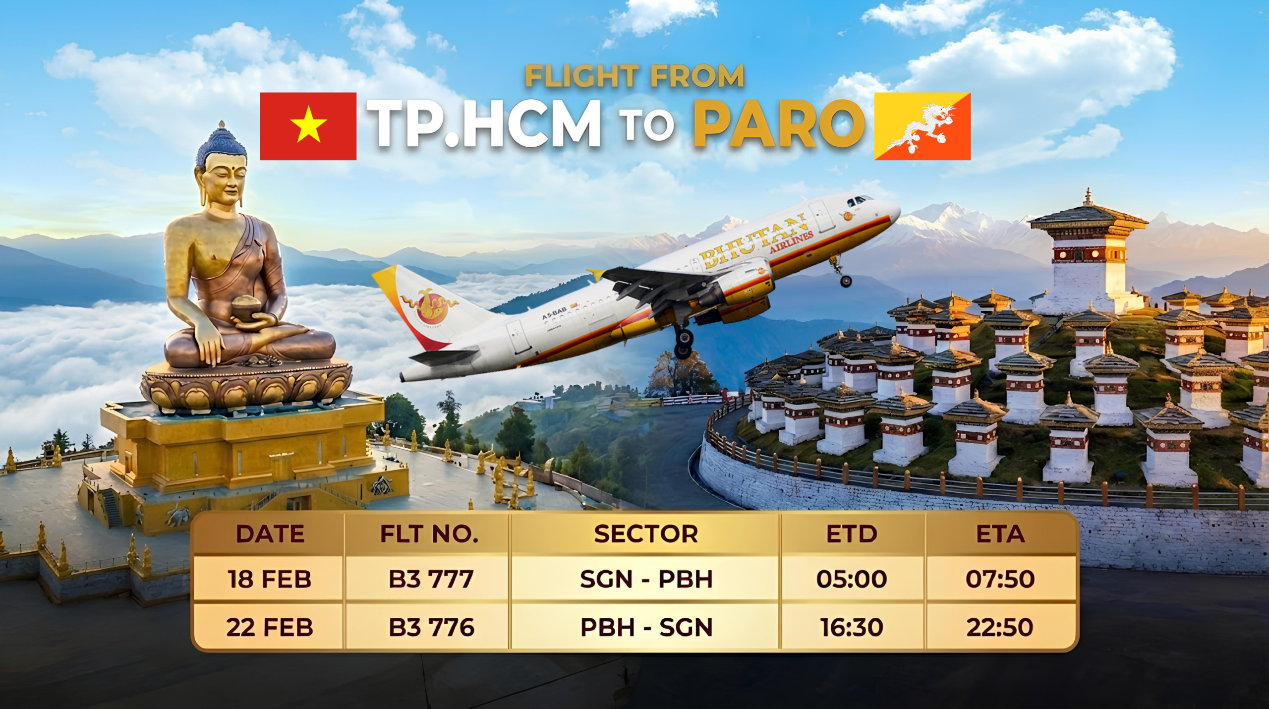 Lịch bay TPHCM – Bhutan